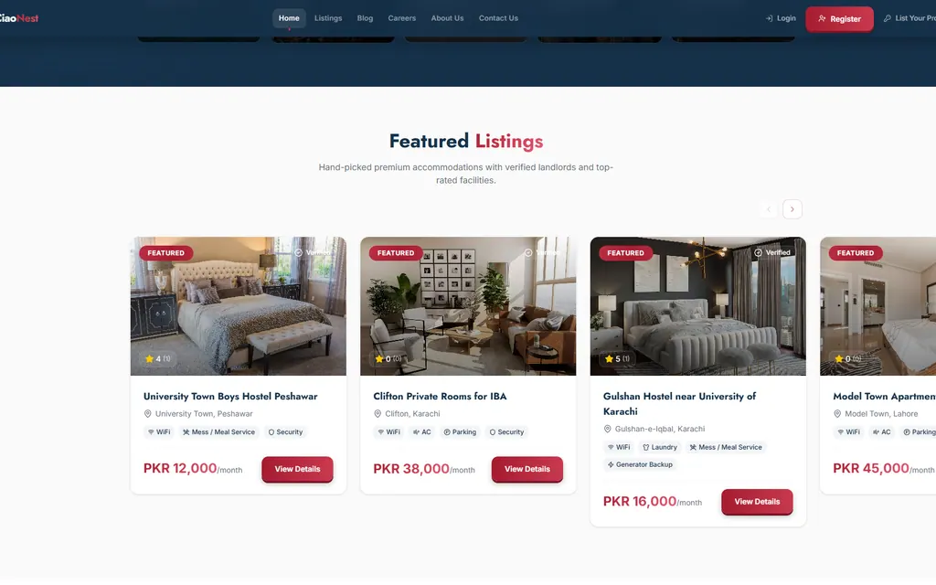 CiaoNest Student Housing Platform screen 2
